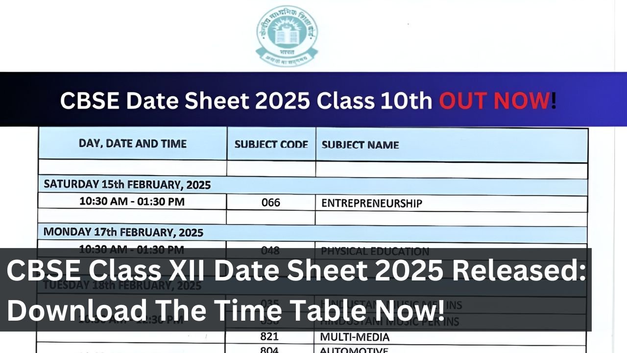CBSE Class XII Date Sheet 2025 Released: Download The Time Table Now!